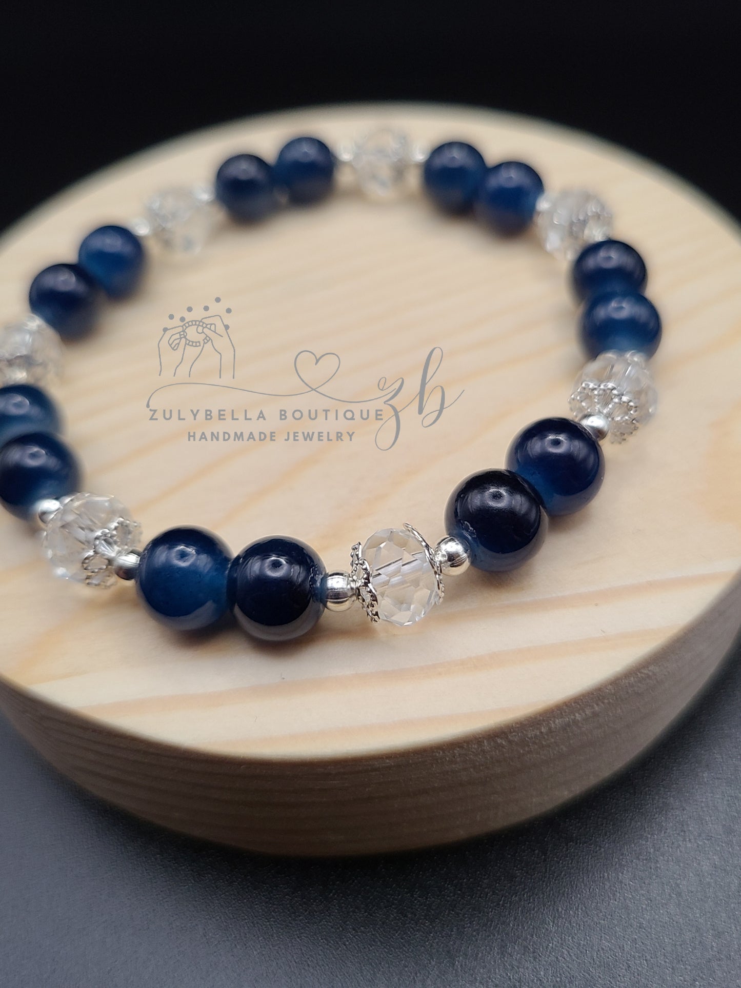 Blue/Clear Glass Beaded Bracelet