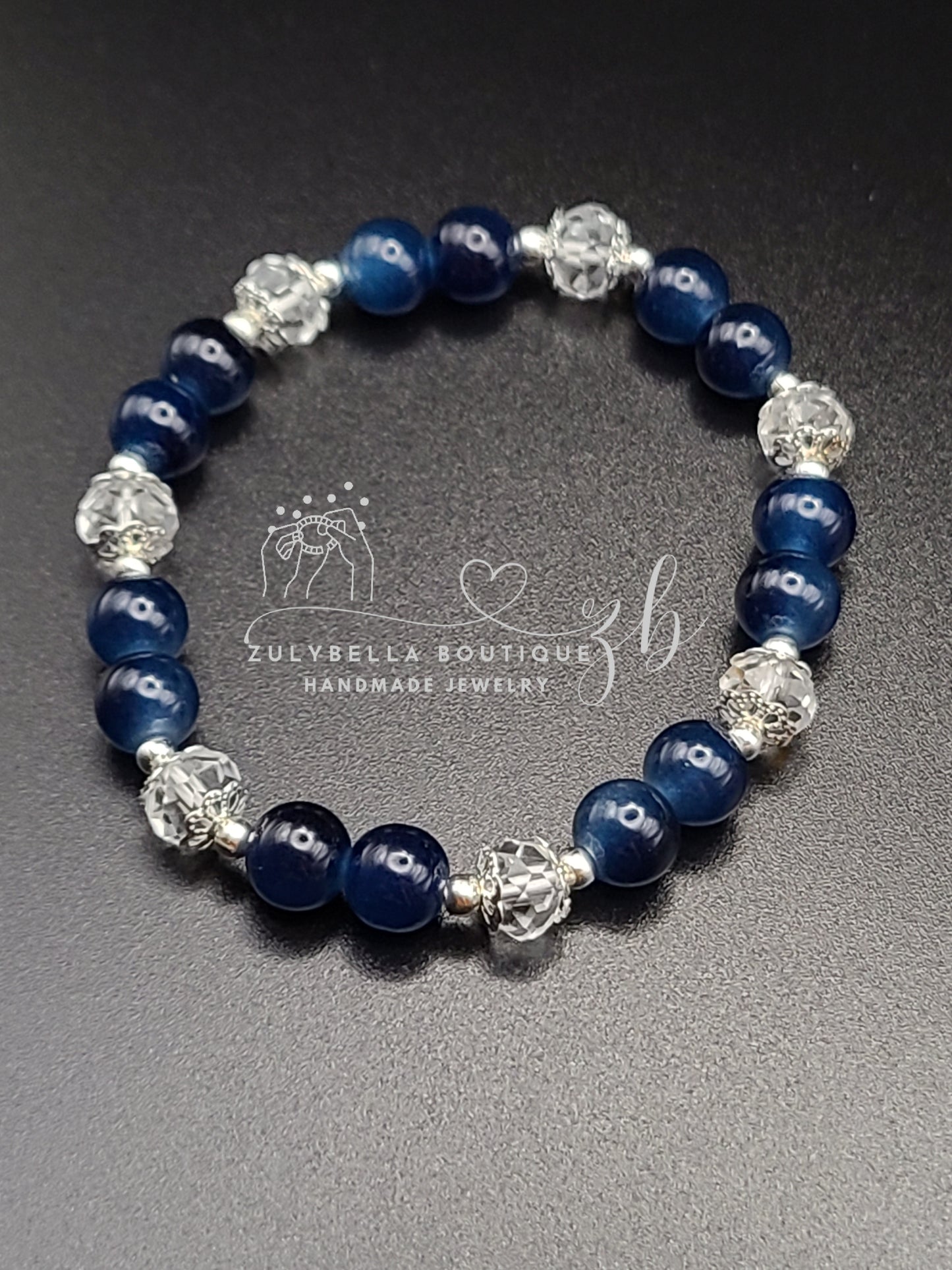 Blue/Clear Glass Beaded Bracelet