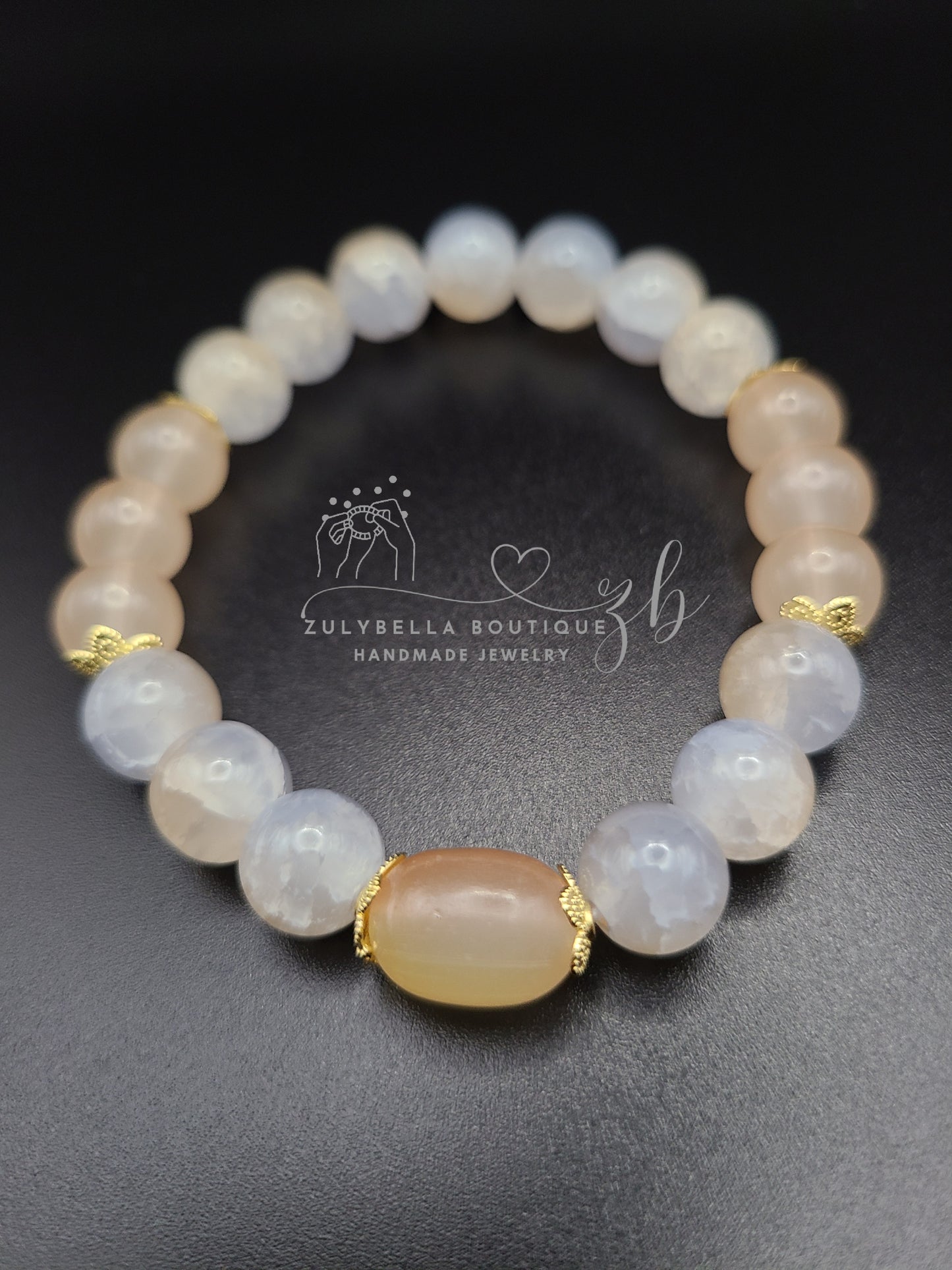 Peach Ocean- Glass Beaded Stretch Bracelet