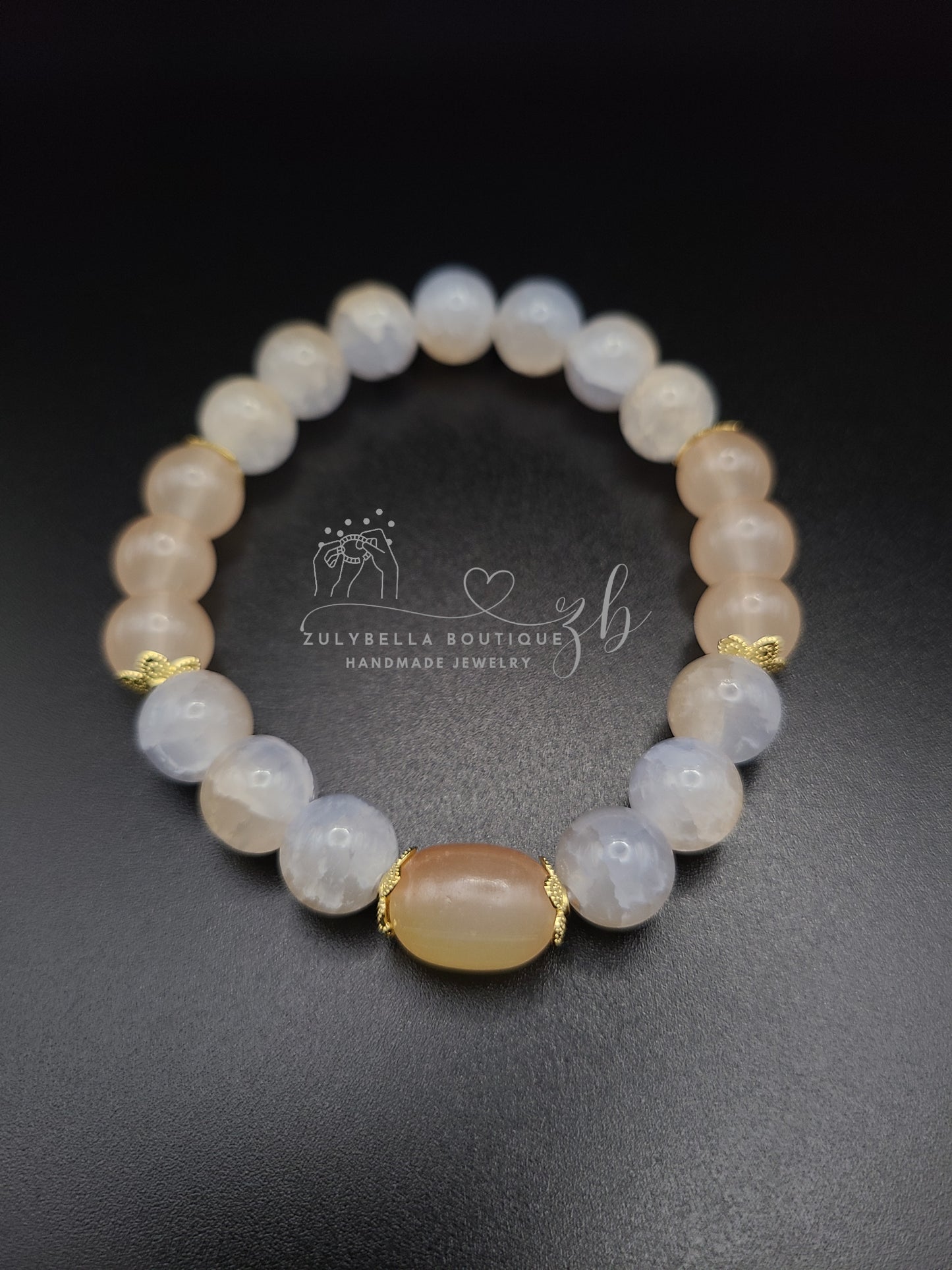 Peach Ocean- Glass Beaded Stretch Bracelet