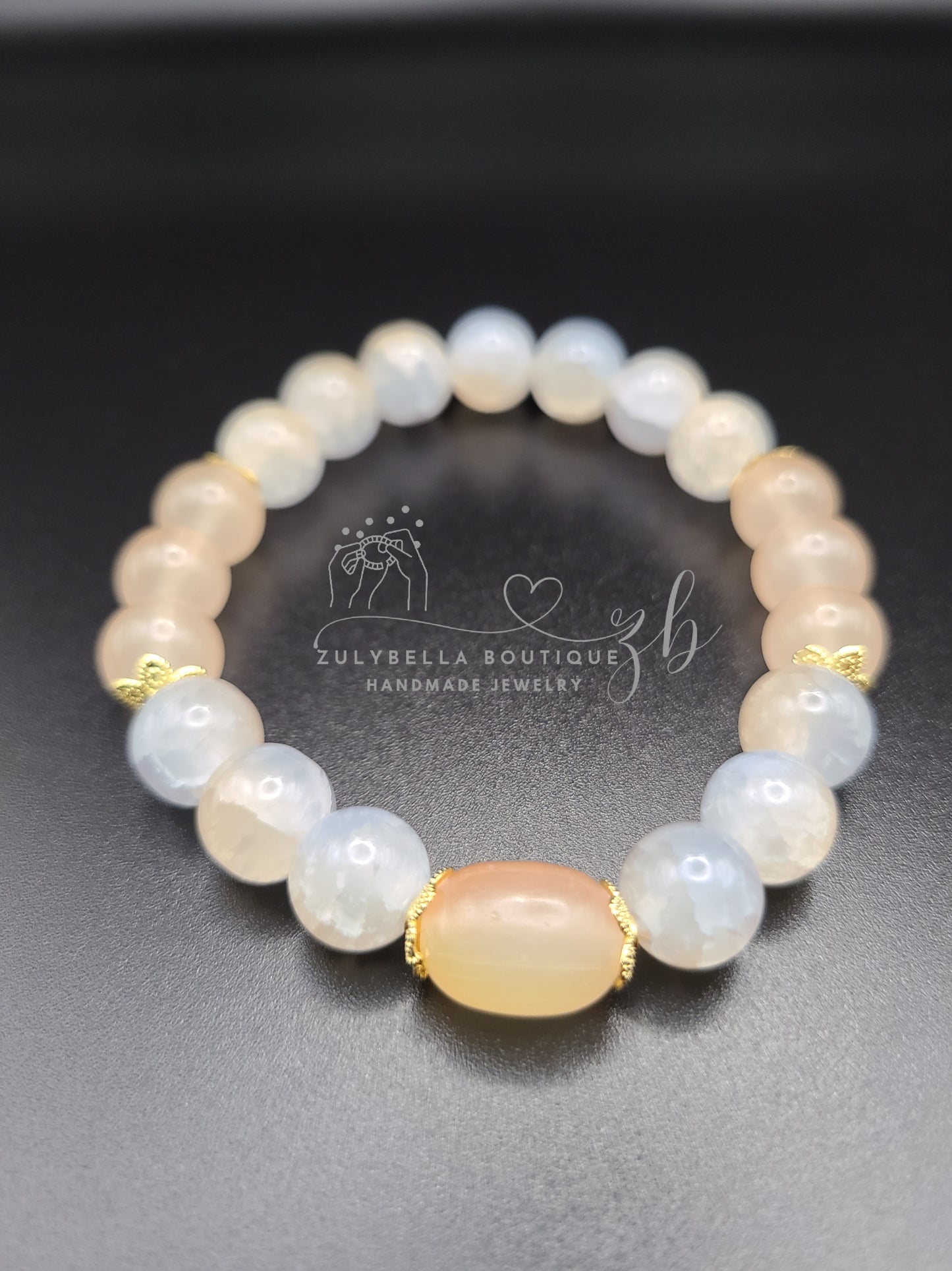 Peach Ocean- Glass Beaded Stretch Bracelet