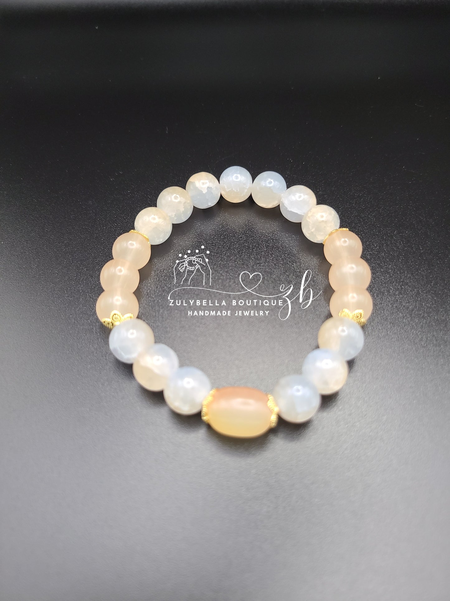 Peach Ocean- Glass Beaded Stretch Bracelet