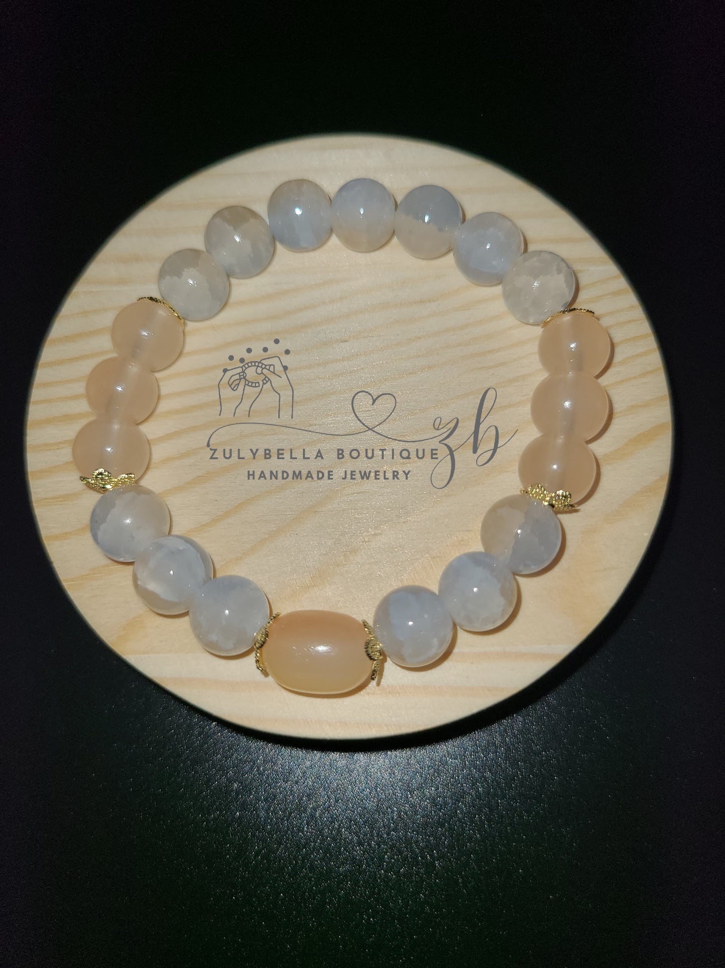 Peach Ocean- Glass Beaded Stretch Bracelet