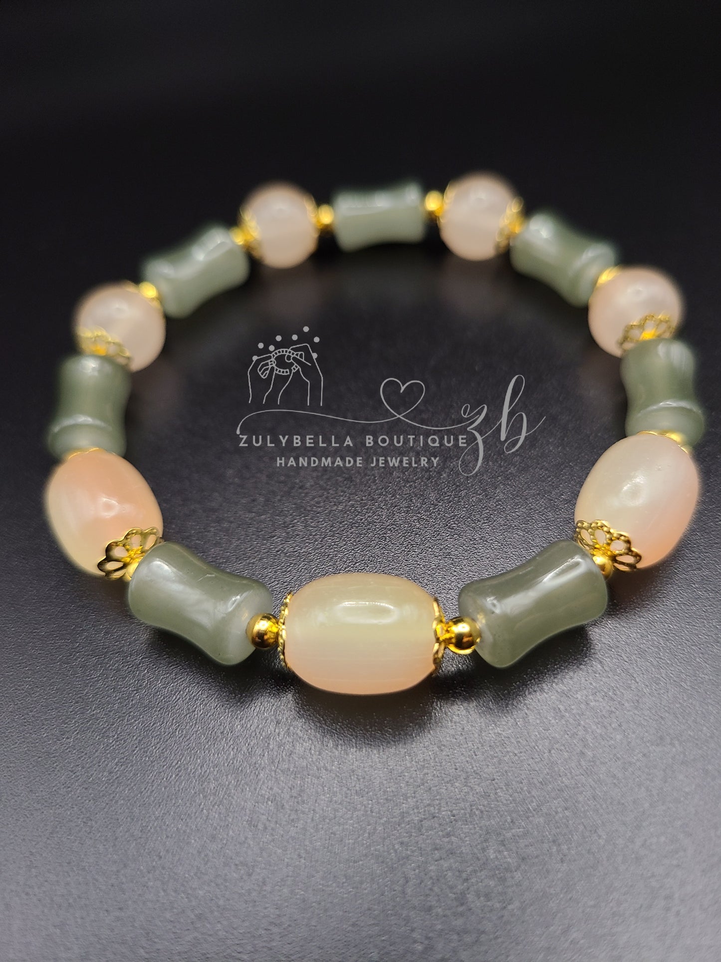 Peachy Bamboo Glass Beaded Bracelet