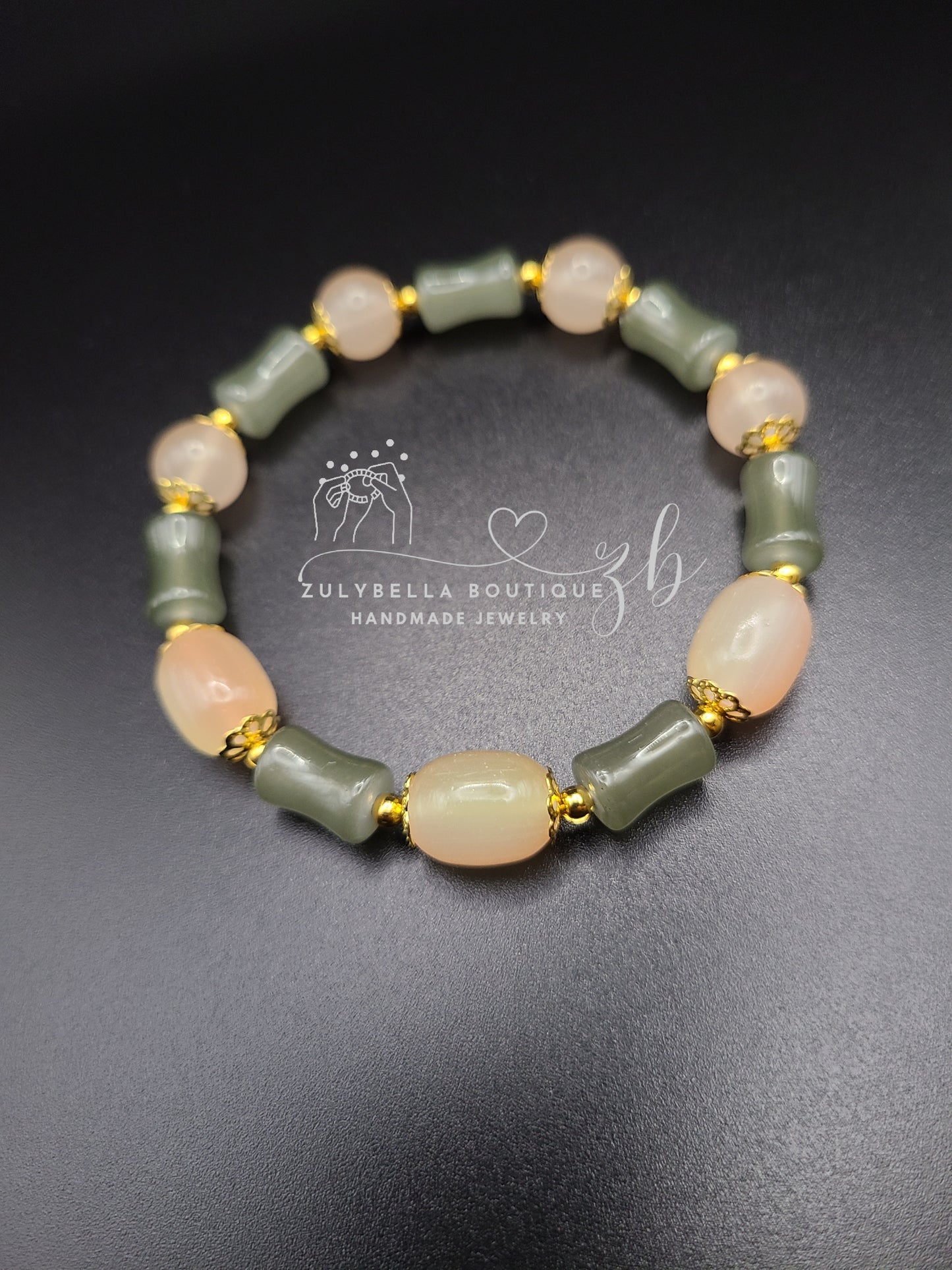 Peachy Bamboo Glass Beaded Bracelet