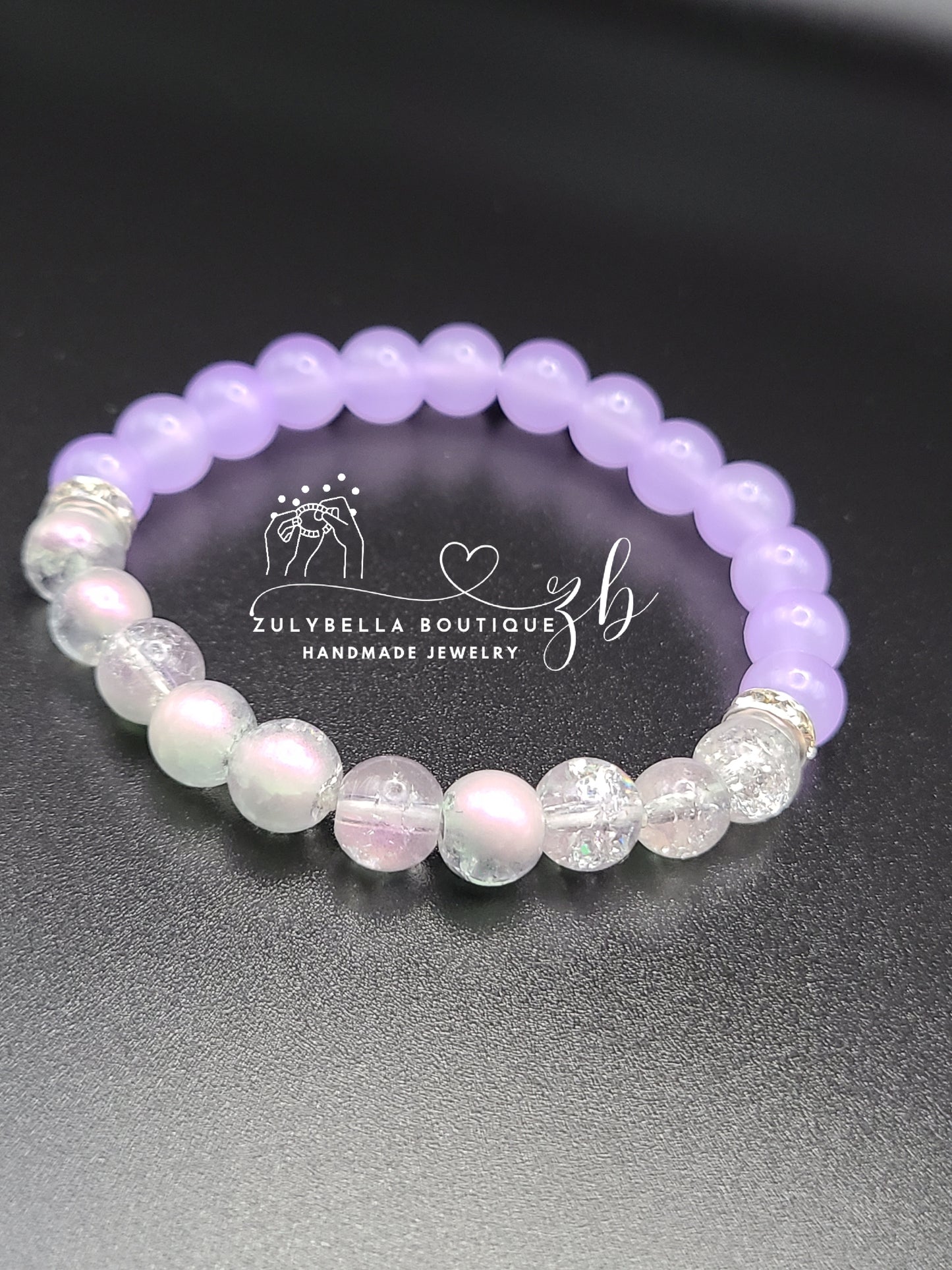 Lavender Translucent Crackle Glass Beaded Bracelet