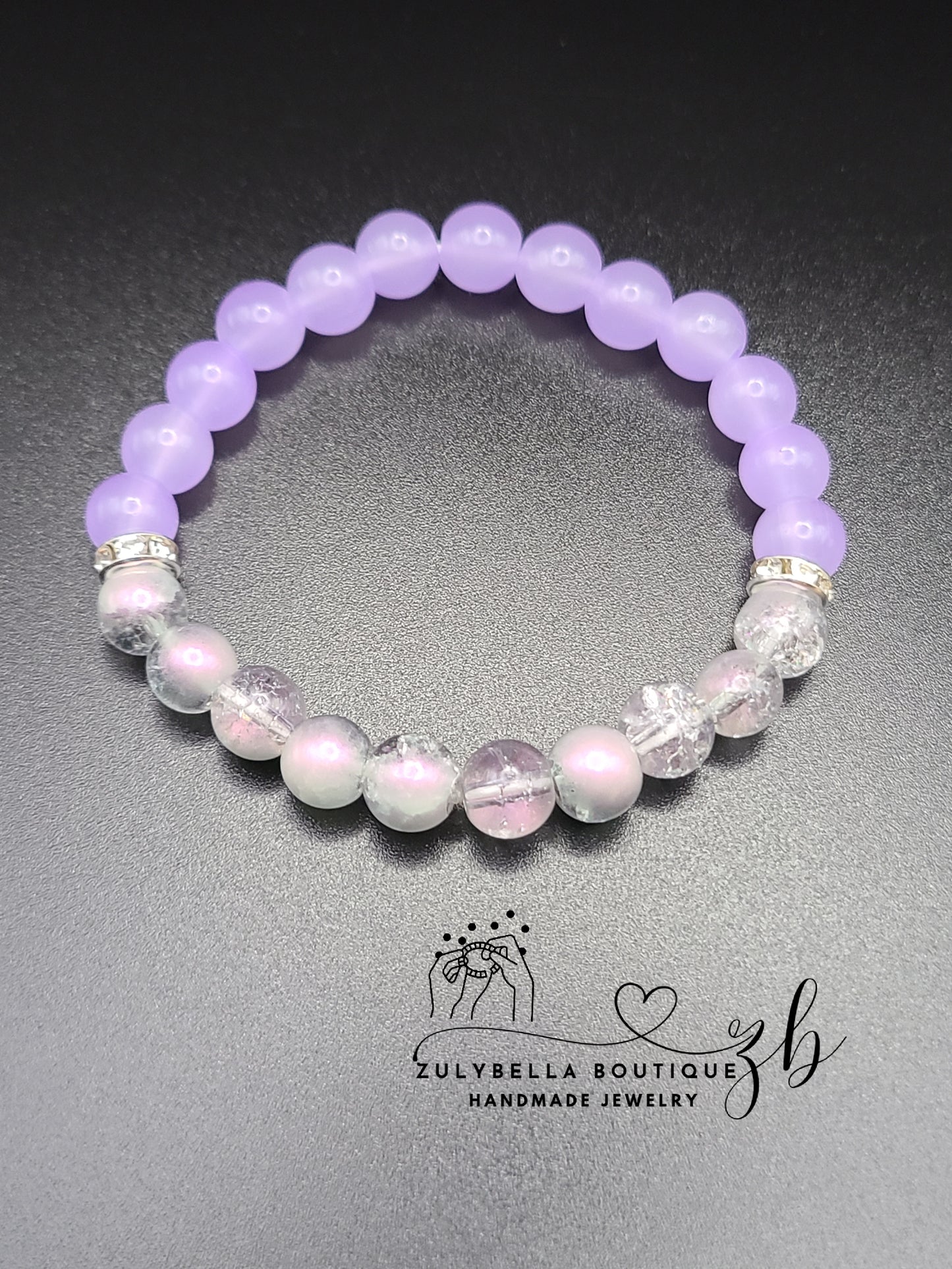 Lavender Translucent Crackle Glass Beaded Bracelet