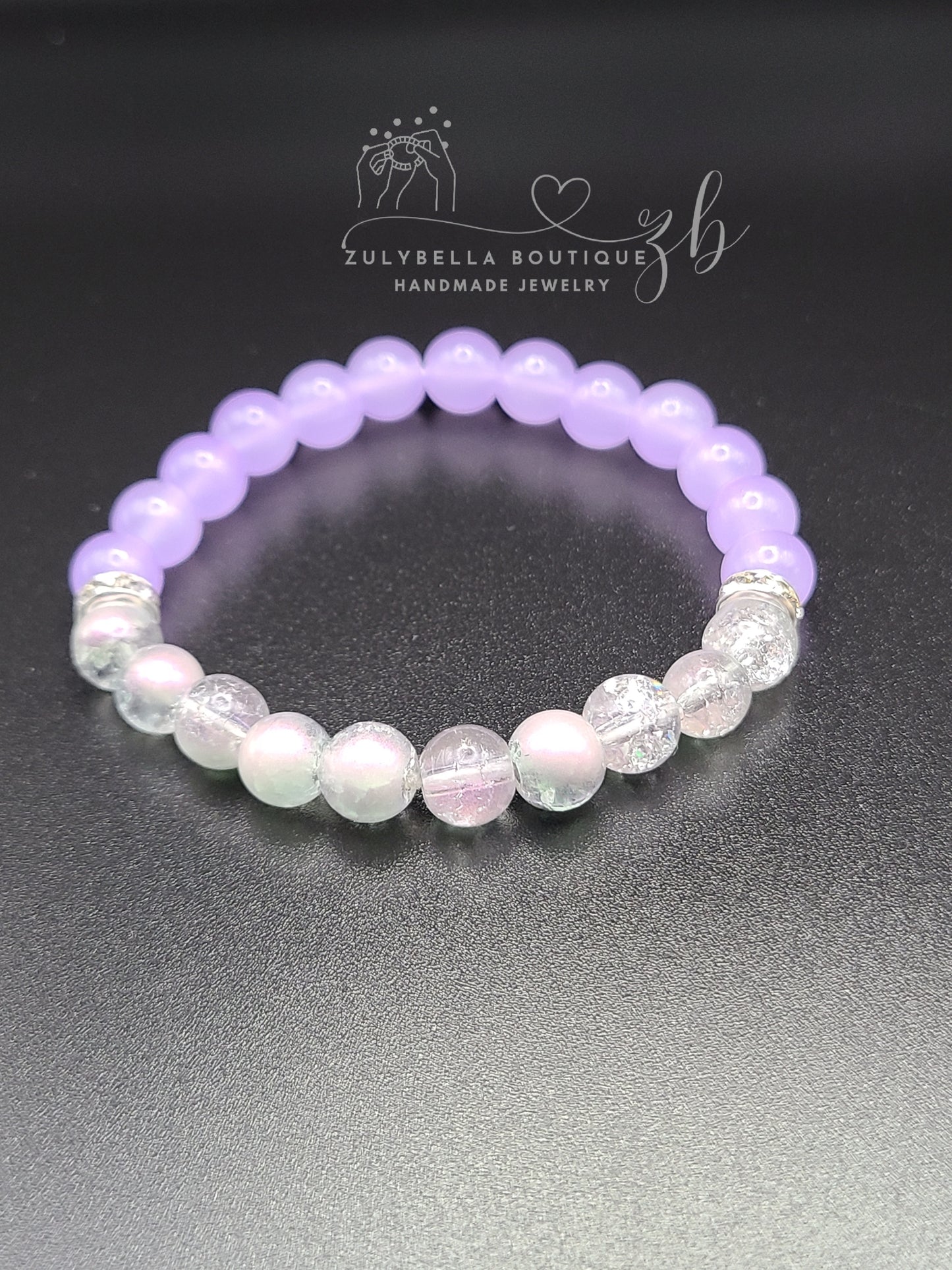 Lavender Translucent Crackle Glass Beaded Bracelet