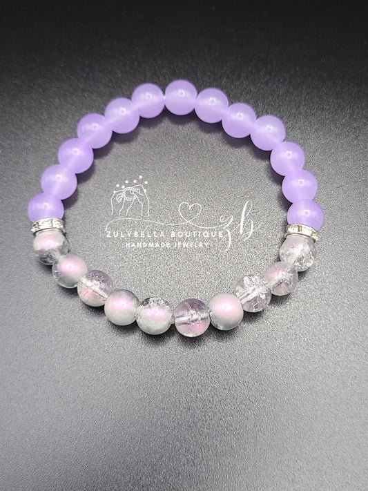 Lavender Translucent Crackle Glass Beaded Bracelet