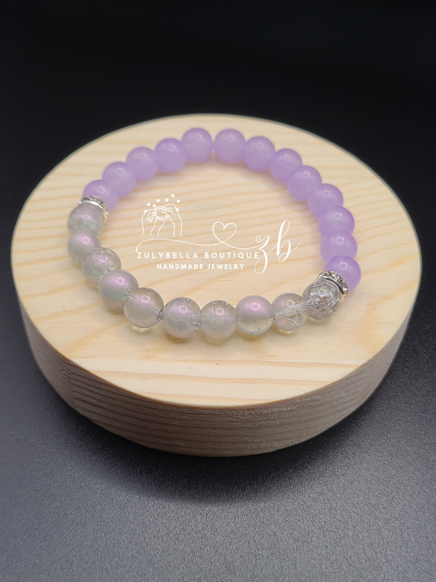 Lavender Translucent Crackle Glass Beaded Bracelet