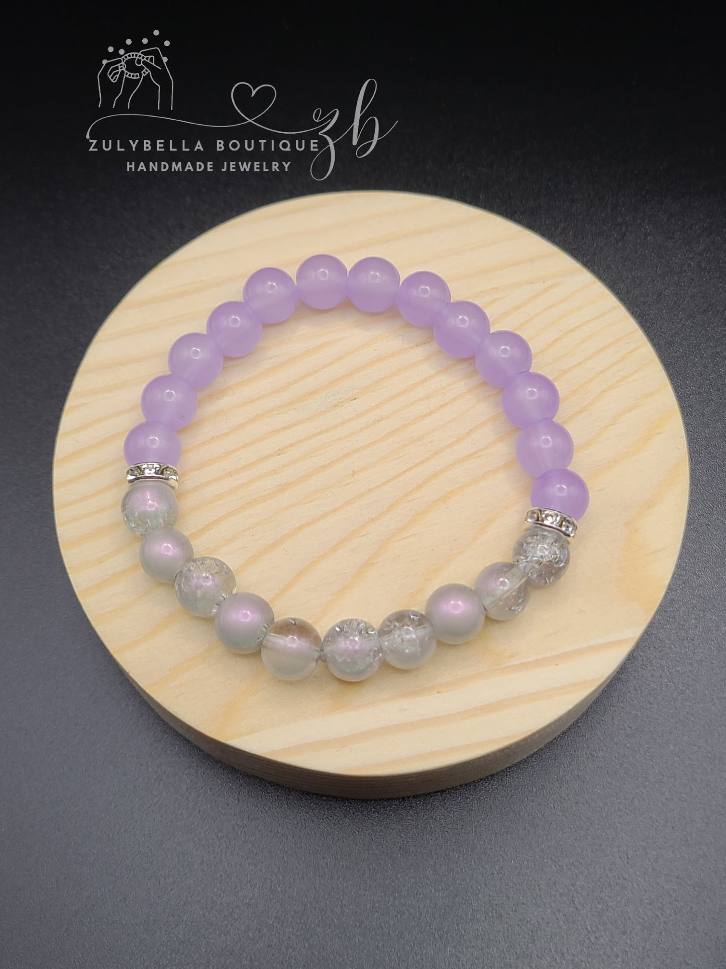 Lavender Translucent Crackle Glass Beaded Bracelet