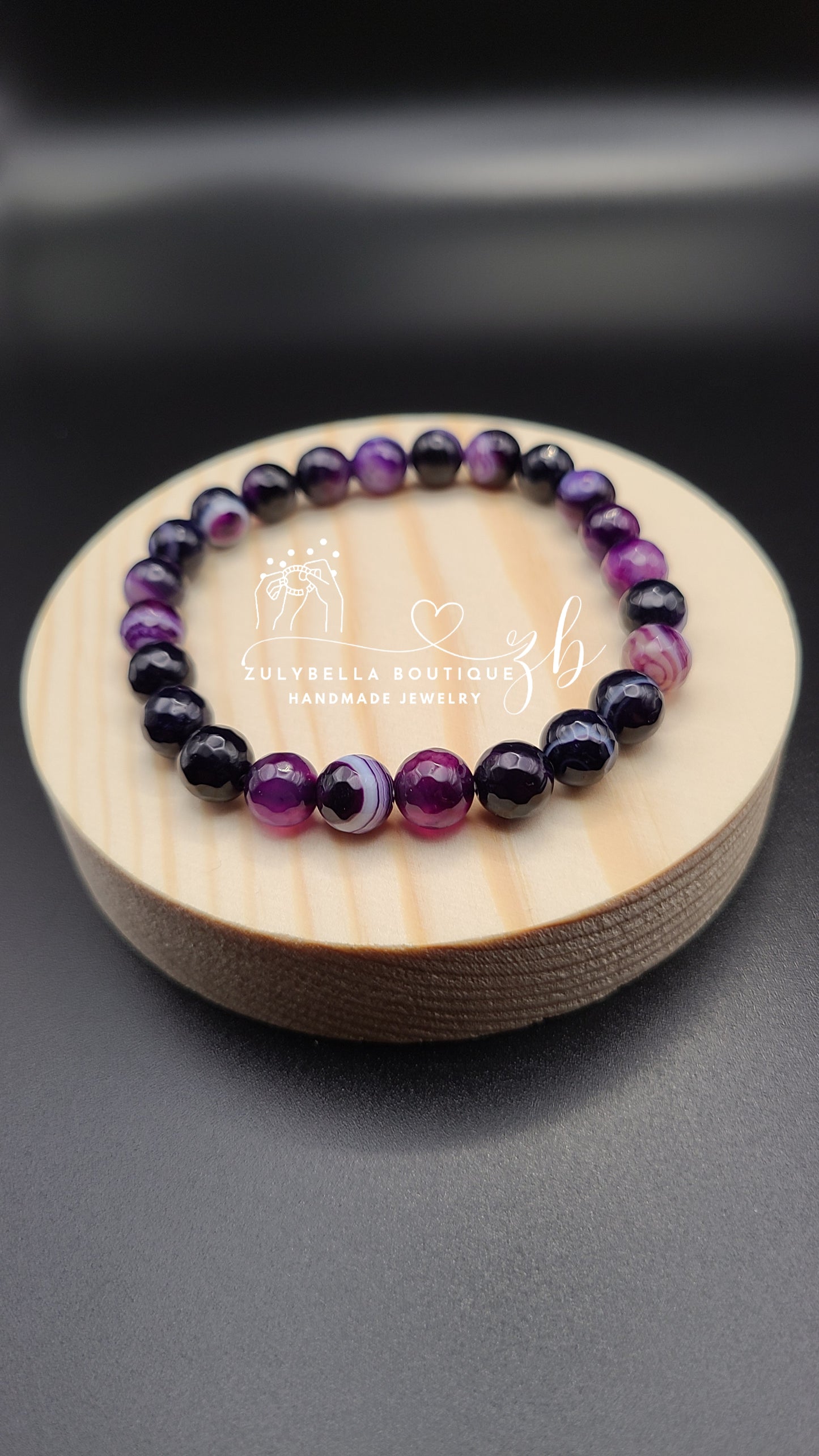 Faceted Purple Striped Agate Natural Gemstone Bracelet