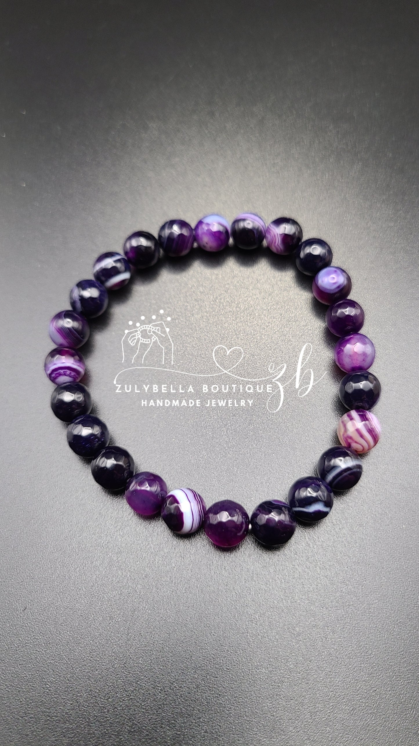 Faceted Purple Striped Agate Natural Gemstone Bracelet