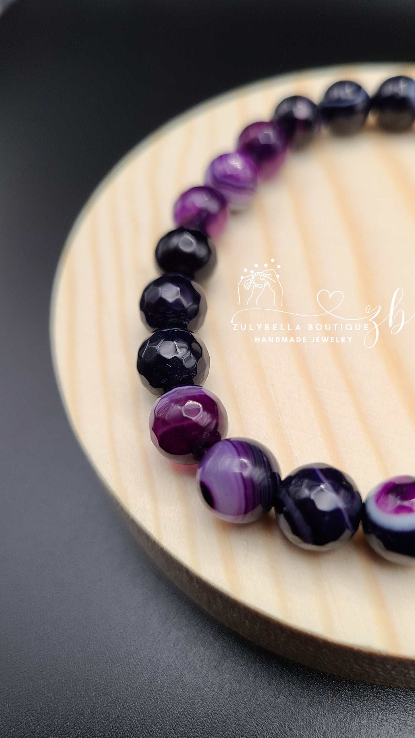 Faceted Purple Striped Agate Natural Gemstone Bracelet