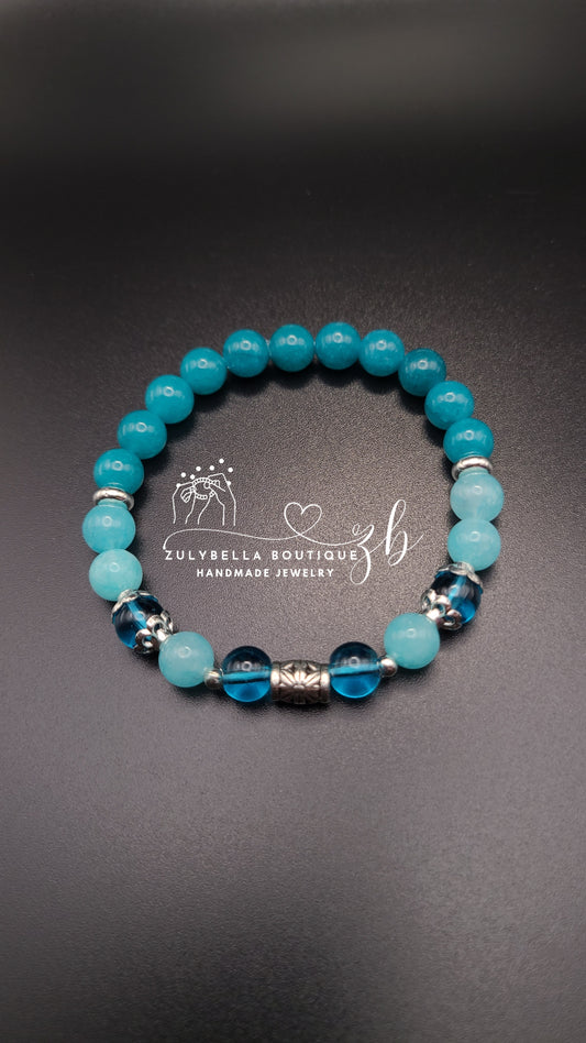 Tianhe, Tiffany Jade, and Blue Clear Crystal Natural Gemstone Bracelet