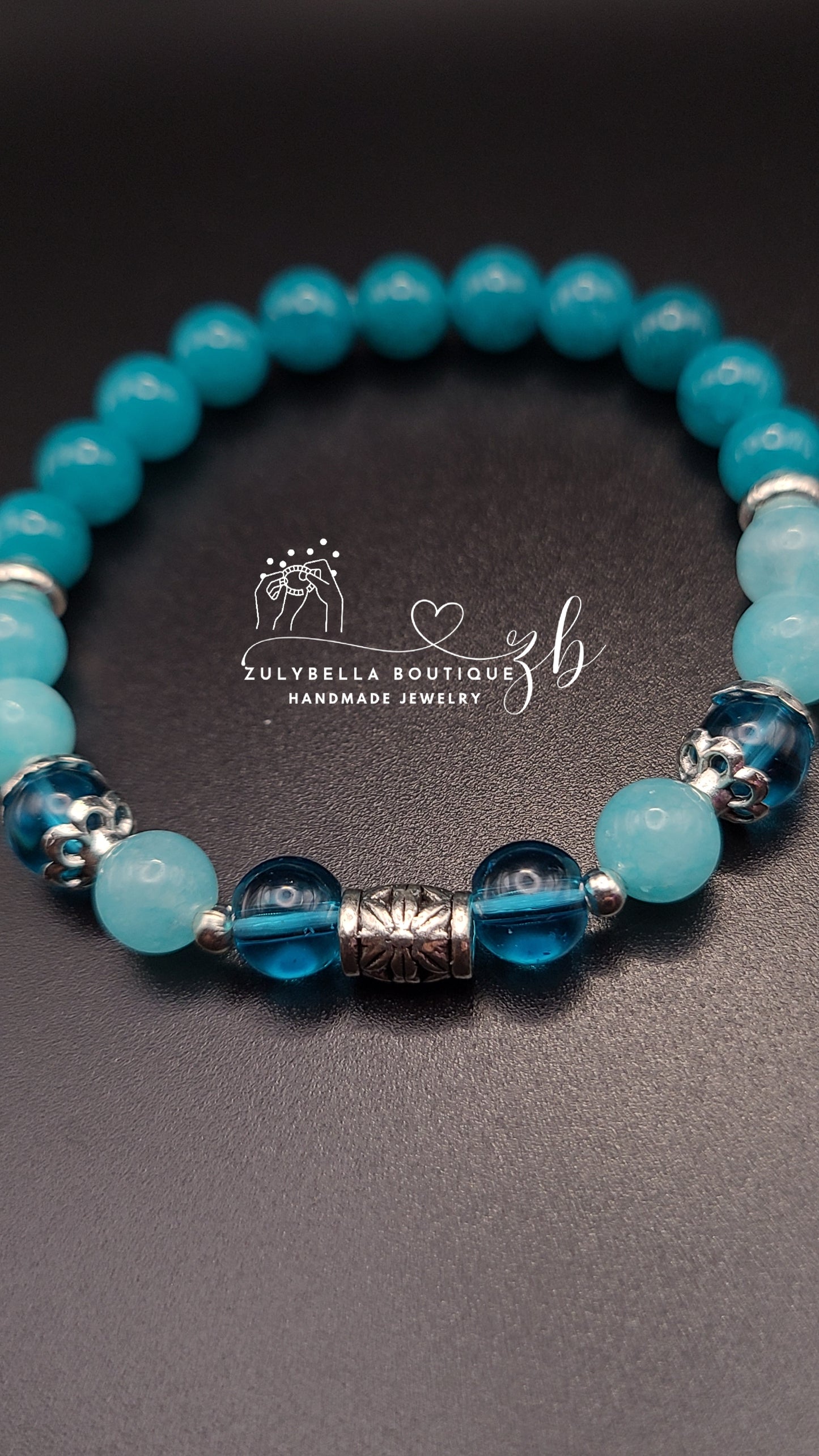 Tianhe, Tiffany Jade, and Blue Clear Crystal Natural Gemstone Bracelet