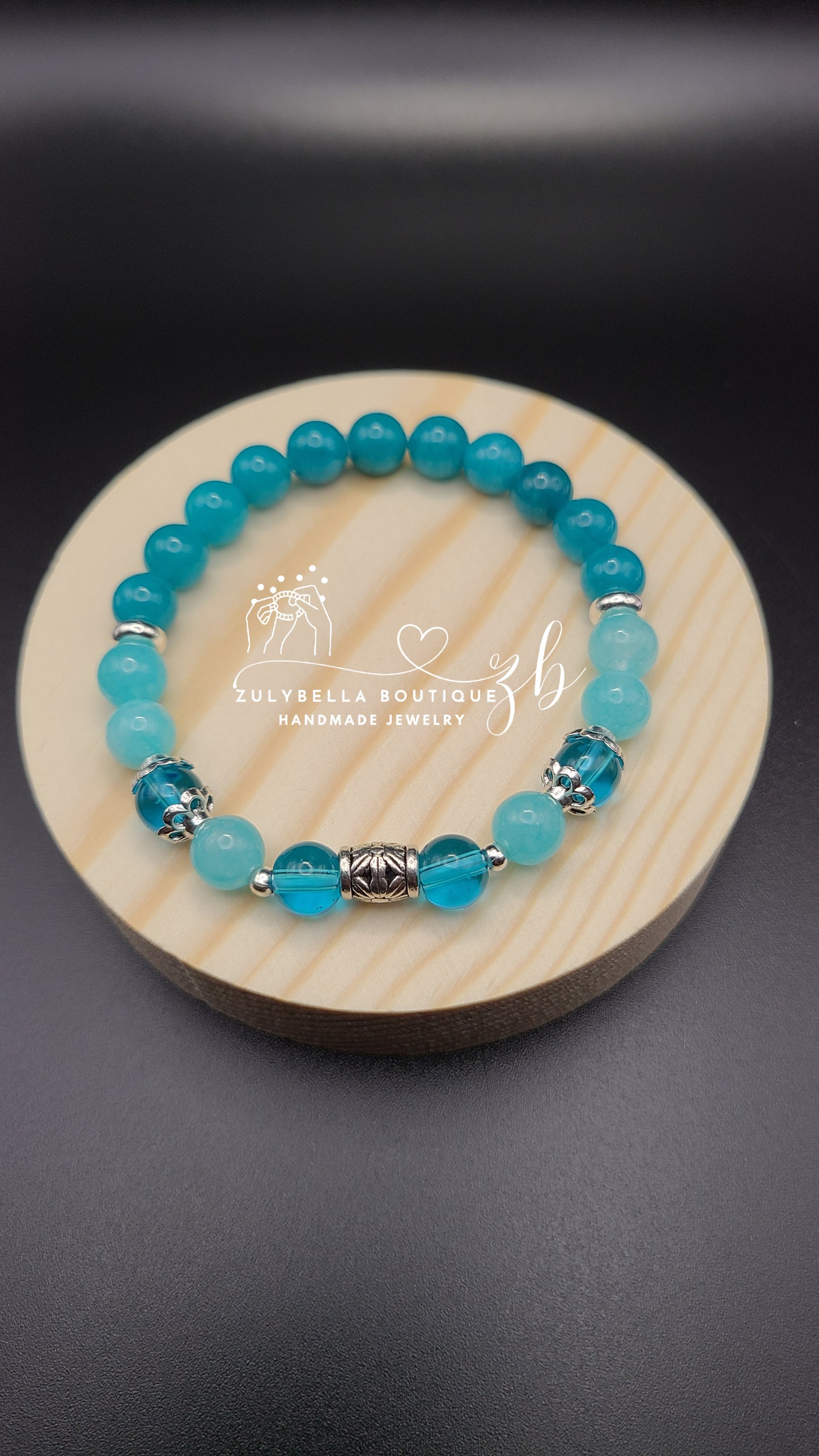 Tianhe, Tiffany Jade, and Blue Clear Crystal Natural Gemstone Bracelet