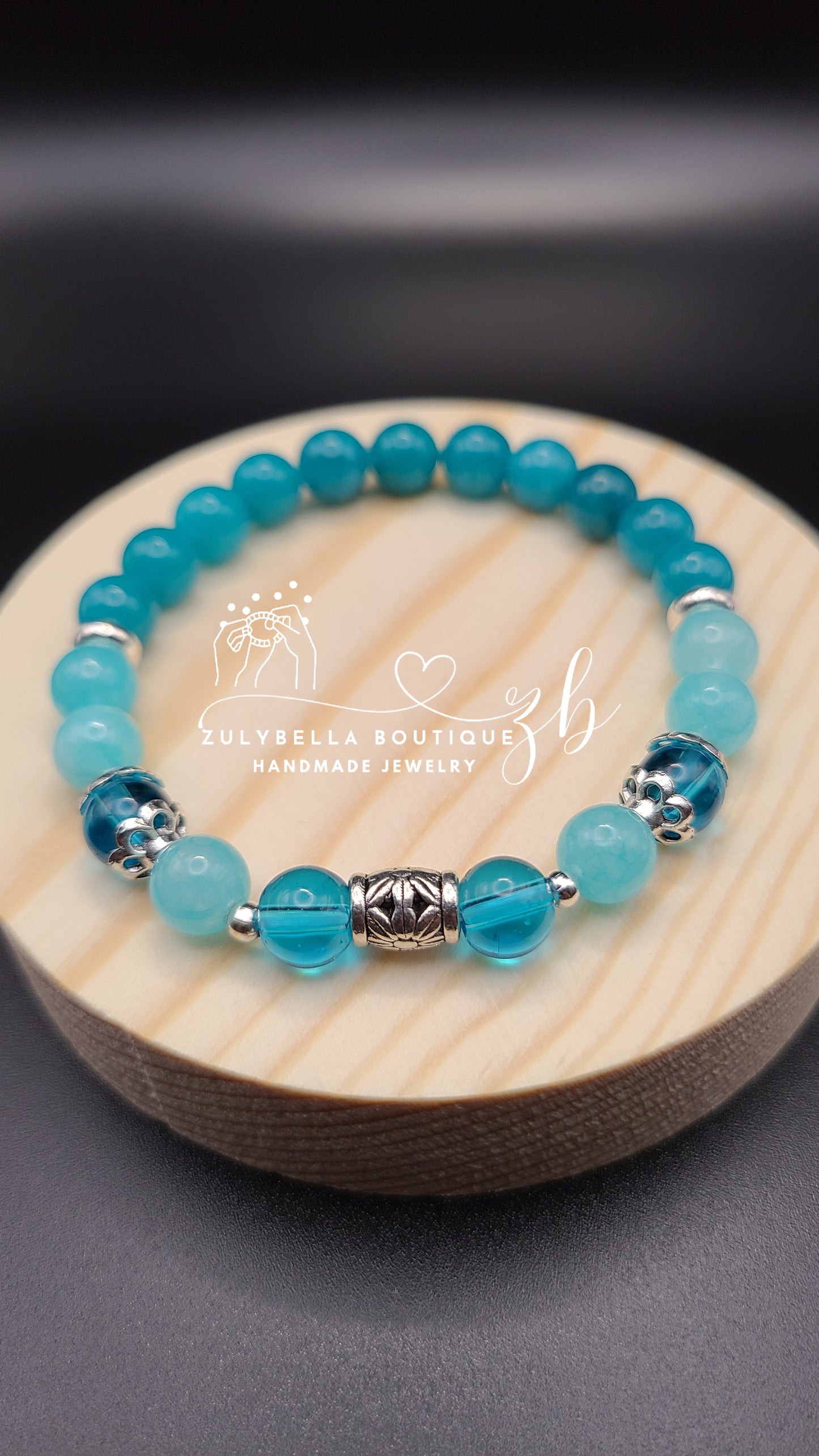 Tianhe, Tiffany Jade, and Blue Clear Crystal Natural Gemstone Bracelet