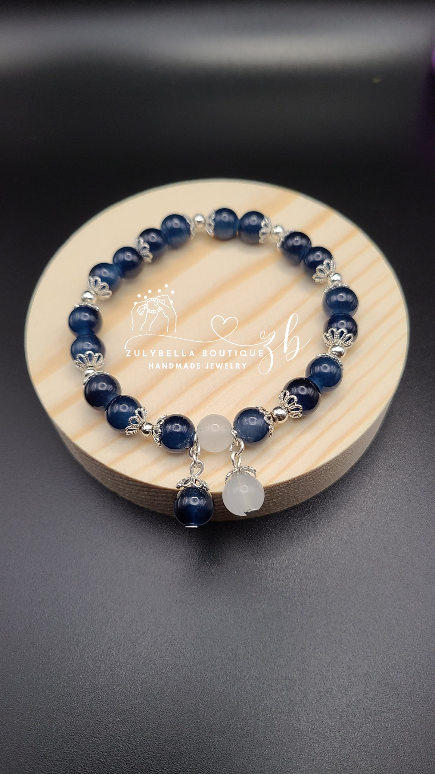 Dark Blue Glass Bracelet with Bead Charm