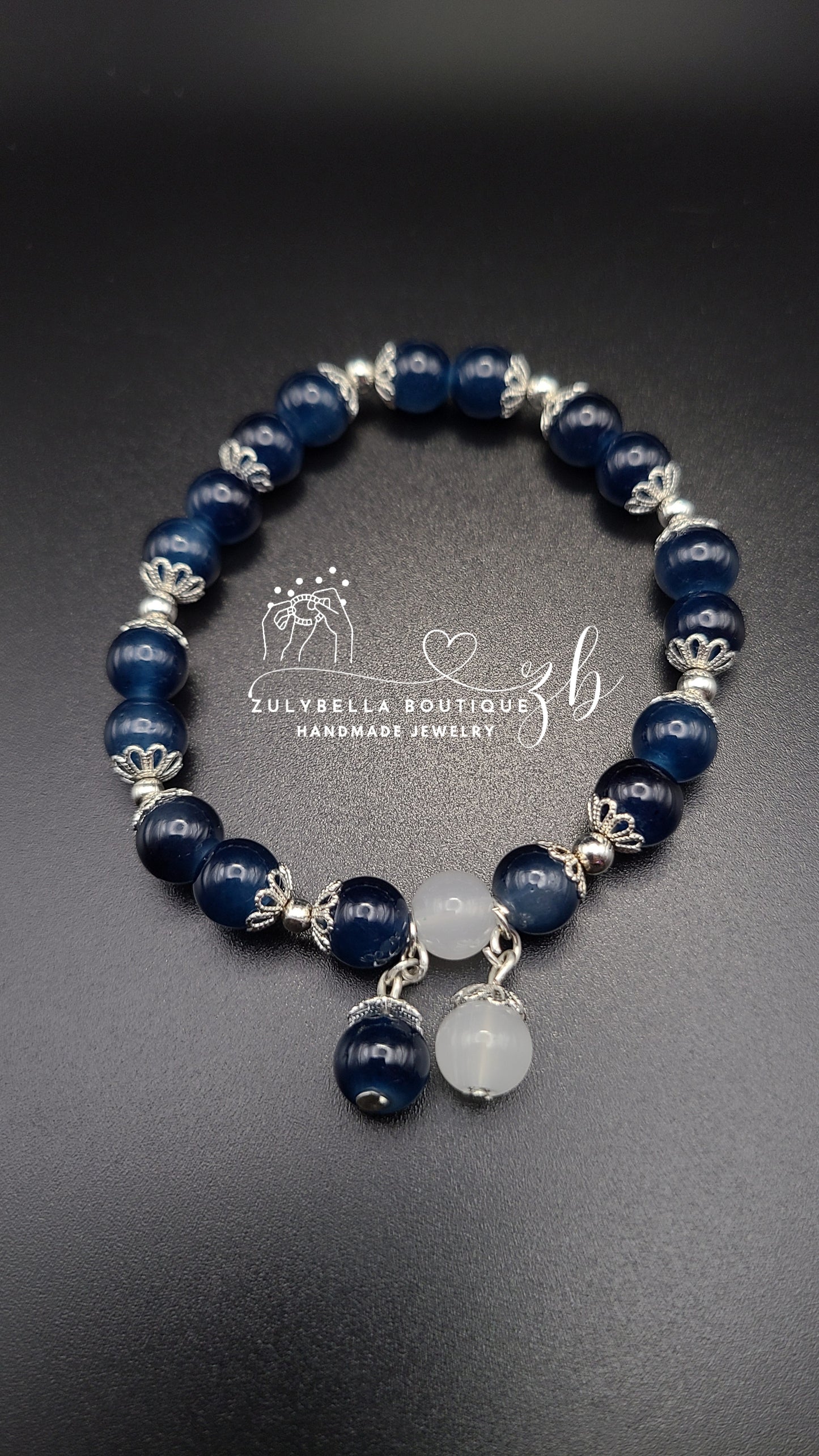 Dark Blue Glass Bracelet with Bead Charm