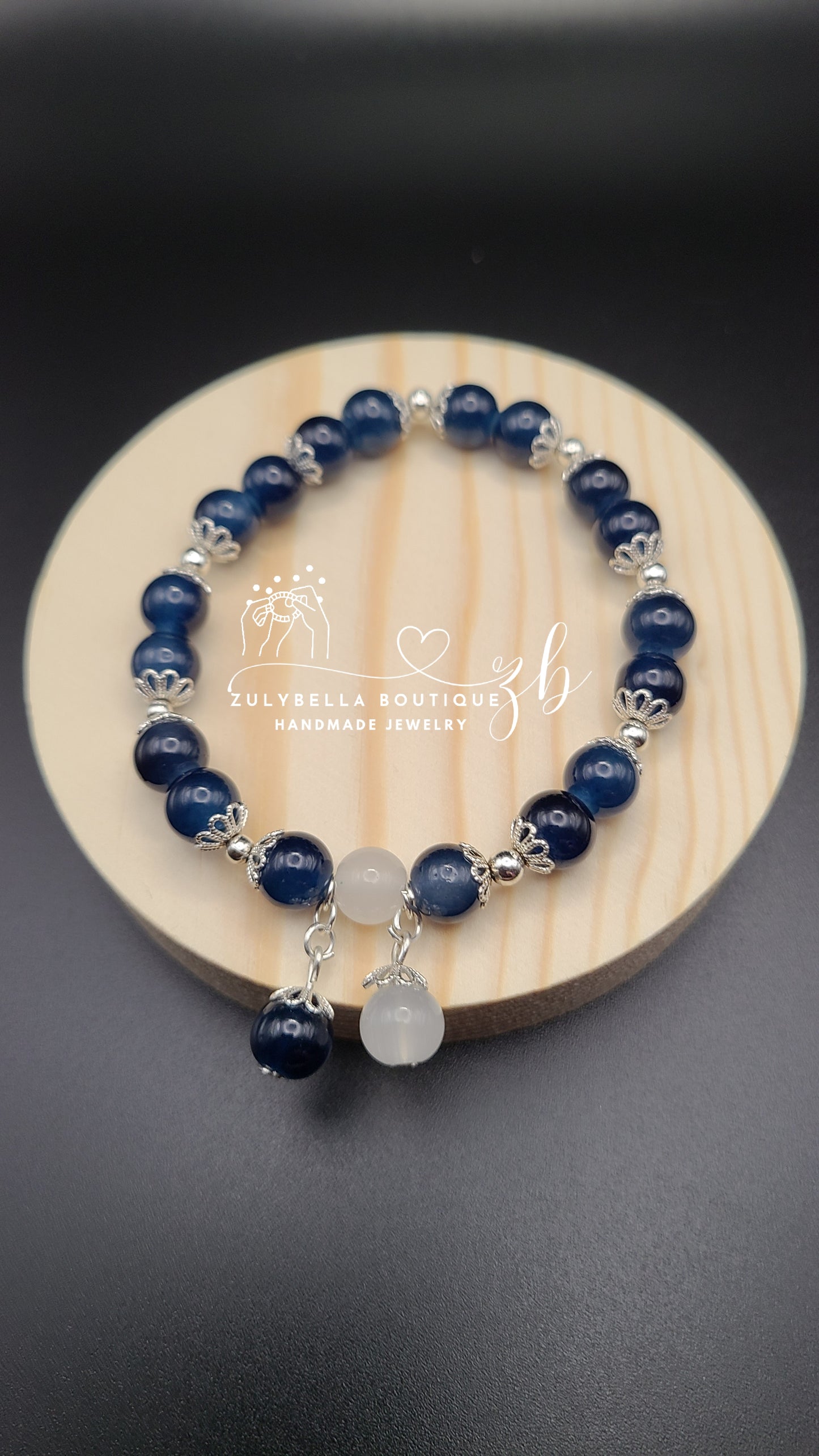 Dark Blue Glass Bracelet with Bead Charm